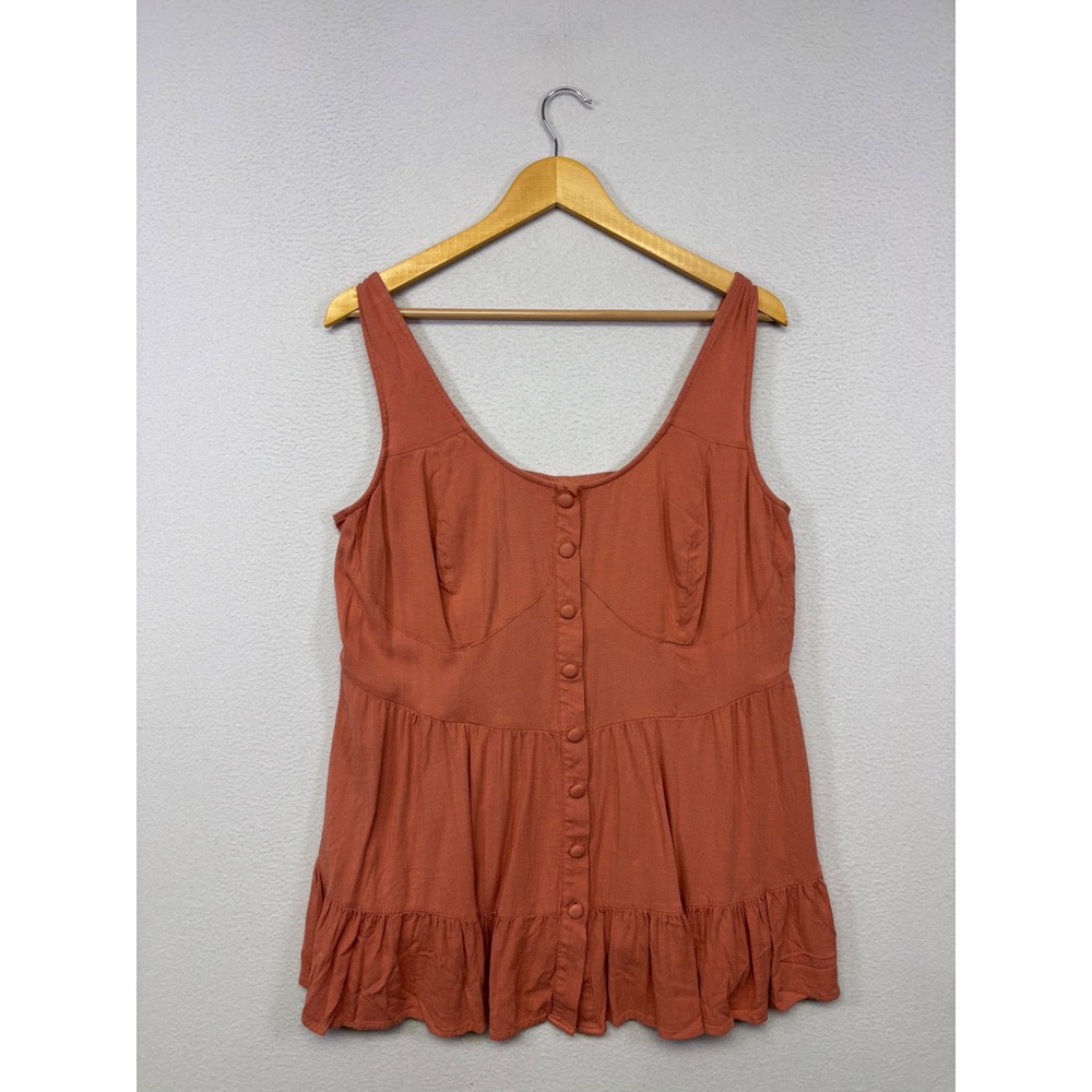 Boho Cottagecore Torrid Womens Size 1 Burnt Orange Button Front Peplum Tank Top
